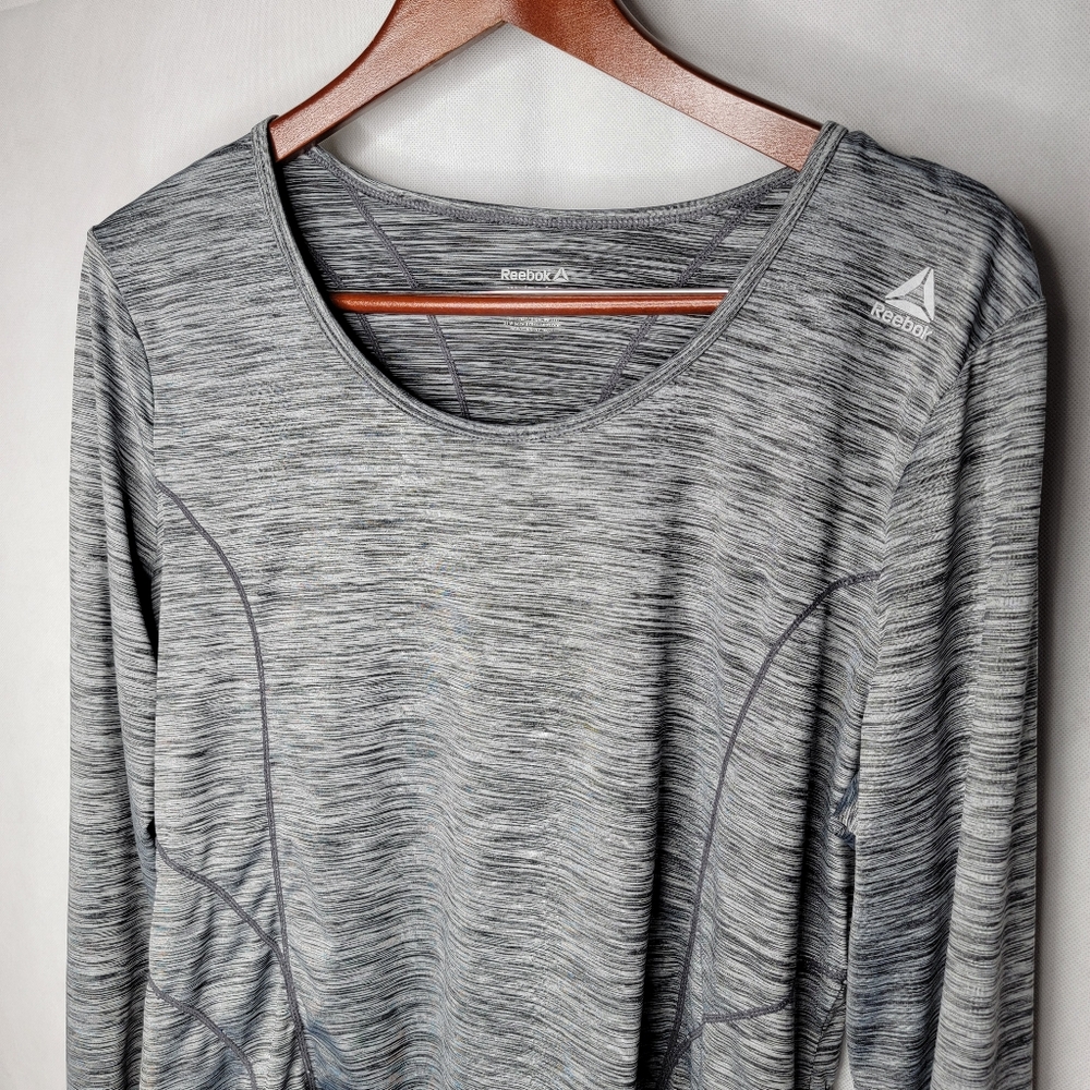 Reebok Athletic Top Heathered Gray Long Sleeve Scoop Neck Thumb Holes XL - Picture 3 of 12